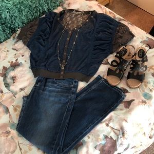 Cecico Boho Lace and Elastic Top with Embroidery